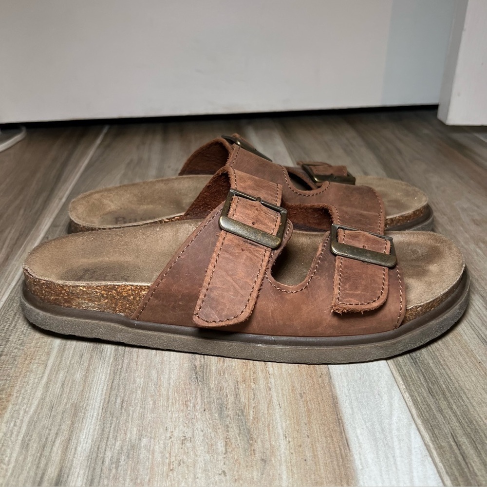 GH Bass & Co Made in Italy Men’s Double Strap Brown Leather Sandals Mens Size 10
